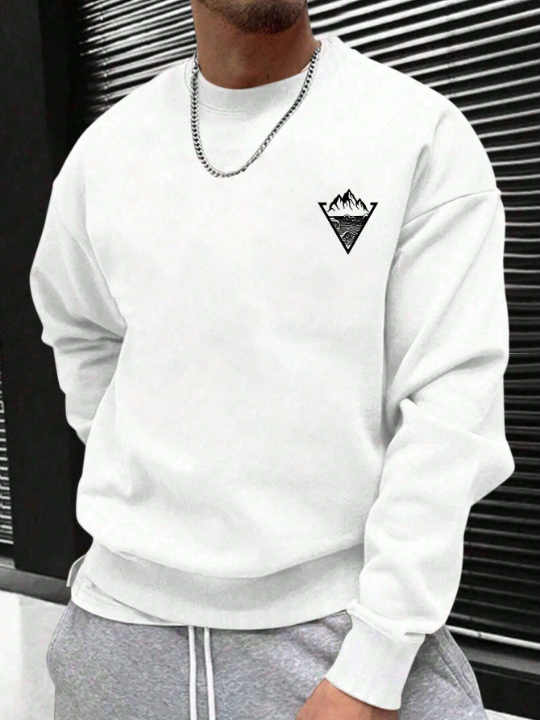 Men Mountain Print Thermal Lined Sweatshirt