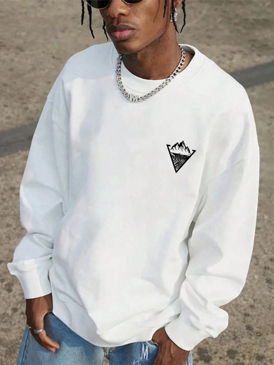 Men Mountain Print Thermal Lined Sweatshirt