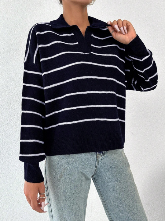 Striped Pattern Drop Shoulder Sweater