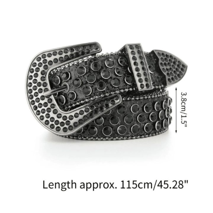 1pc Black Punk Rock Y2k Style Studded Rhinestone Denim Belt For Women Street