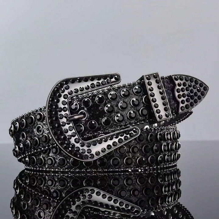 1pc Black Punk Rock Y2k Style Studded Rhinestone Denim Belt For Women Street