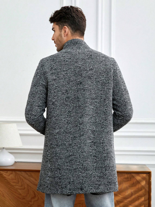 Manfinity Mode Men Button Front Tweed Overcoat