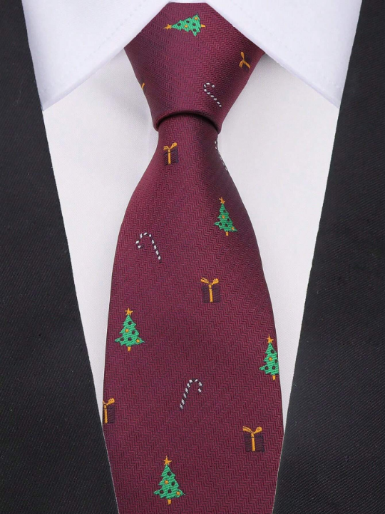 1pc Men's 7cm Width Festive & Stylish Christmas Elements Necktie, Suitable For Christmas Holiday And Party Celebrations