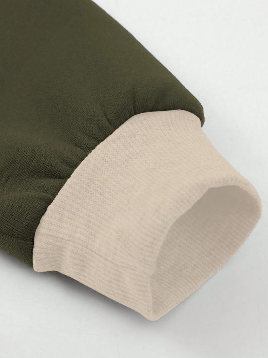 Men Colorblock Raglan Sleeve Drawstring Thermal Lined Hoodie