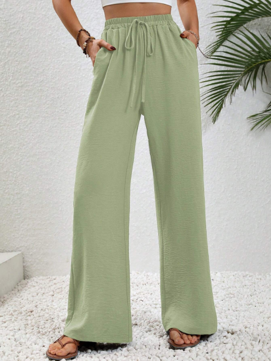 LUNE Solid Drawstring Waist Wide Leg Pants