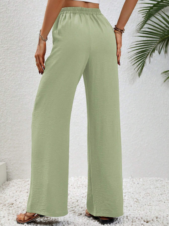 LUNE Solid Drawstring Waist Wide Leg Pants