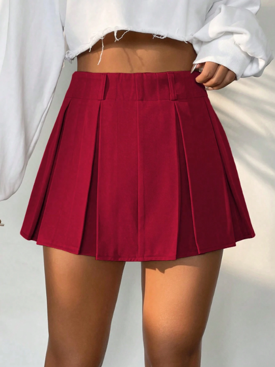 Solid Pleated Skort