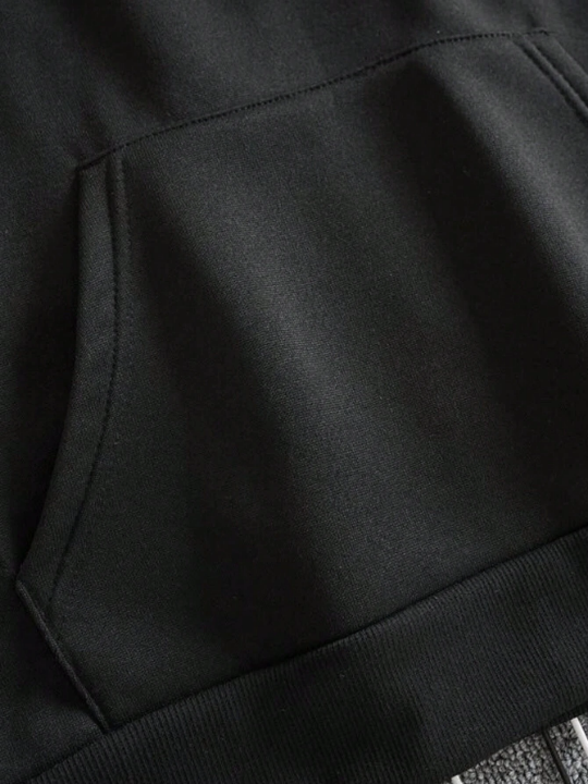 Men Slogan & Cross Graphic Drop Shoulder Drawstring Hoodie