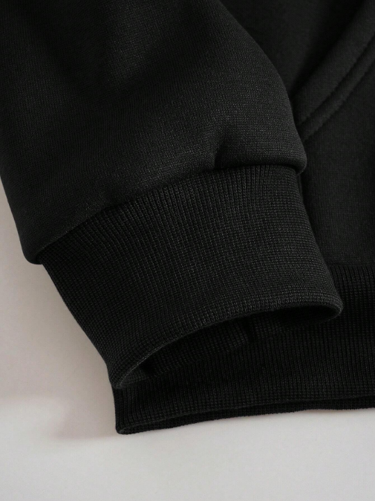 ROMWE Street Life Men Expression Print Two Tone Zip Up Thermal Lined Hoodie