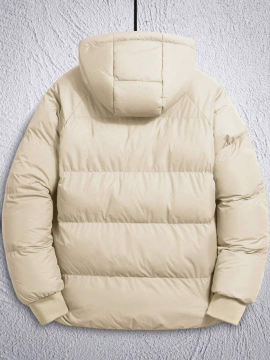 Manfinity Homme Men's Loose Fit Drawstring Hooded Zipper Puffer Coat Without Inner Sweater