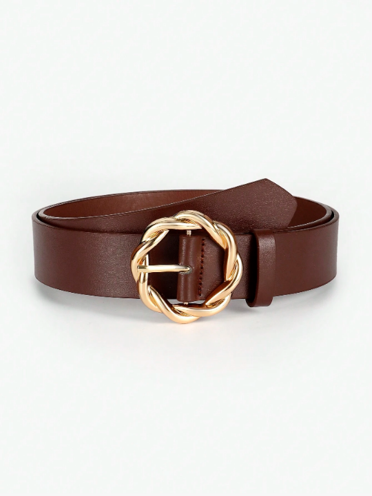 1pc Gold Twisted Round Buckle Decorated Trendy All-Match Ladies' Belt For Daily Use Casual