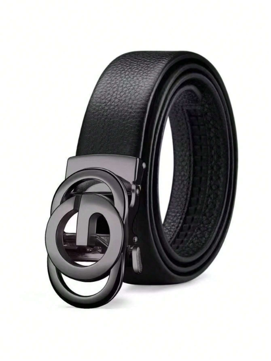 1pc Black Belt With Gold Buckle Suitable For Daily Business Wear,Men's Automatic Buckle Belt, Fashion Casual Business Style Youth Belt, With Jeans And Trousers To Use