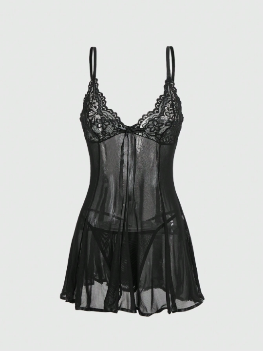 ROMWE Kawaii Women's Lace V-neck Sexy Lingerie Set