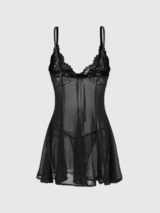 ROMWE Kawaii Women's Lace V-neck Sexy Lingerie Set