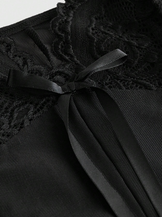 ROMWE Kawaii Women's Lace V-neck Sexy Lingerie Set