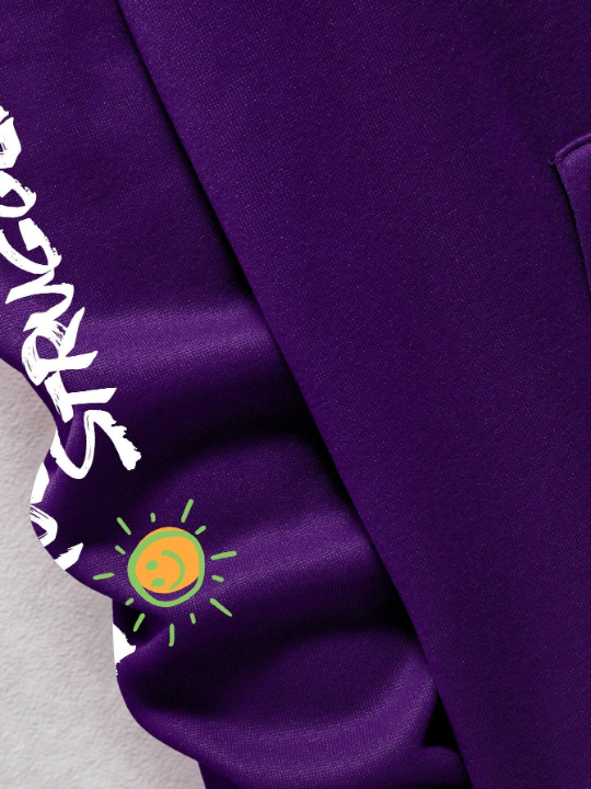 Men Bear & Letter Graphic Drawstring Hoodie