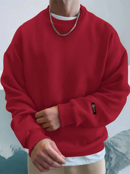 Cottnline Men Solid Drop Shoulder Thermal Lined Sweatshirt