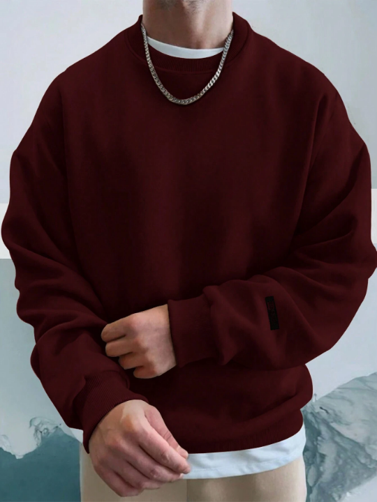 Cottnline Men 1pc Solid Drop Shoulder Sweatshirt