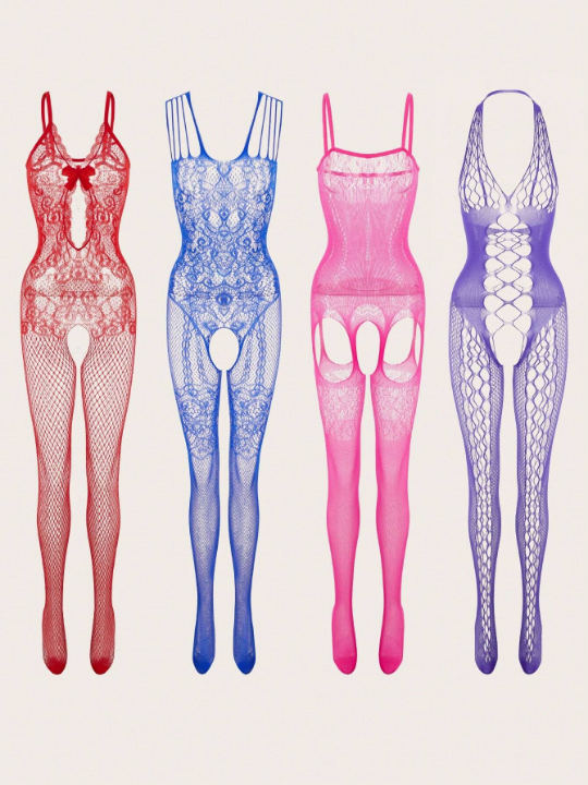 Classic Sexy 4pcs Cut Out Fishnet Crotchless Bodystocking