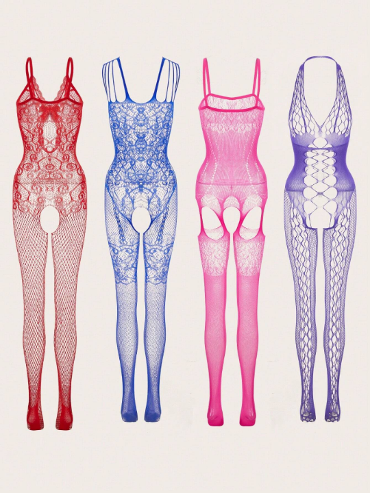 Classic Sexy 4pcs Cut Out Fishnet Crotchless Bodystocking