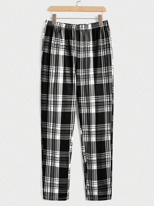 Men Slogan Graphic Tee & Plaid Pants PJ Set