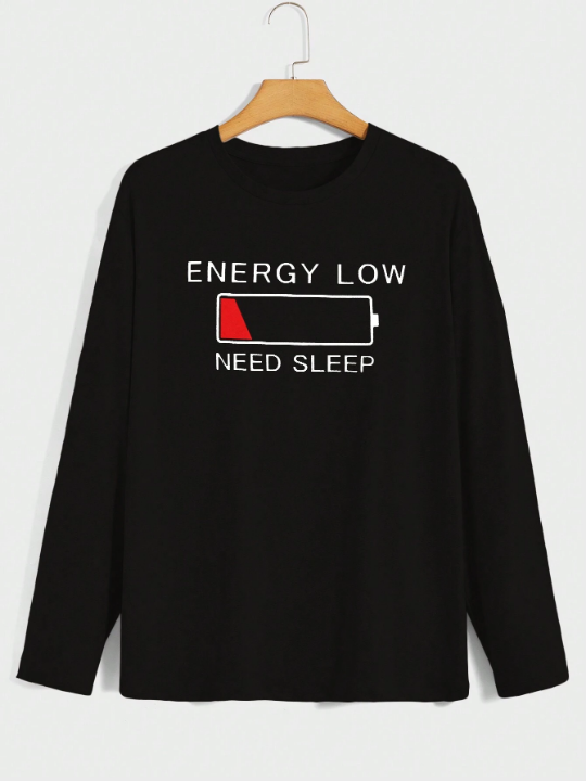 Men Slogan Graphic Tee & Plaid Pants PJ Set