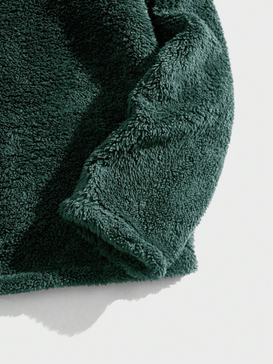 Manfinity Hypemode Men Letter Embroidery Quarter Zip Fuzzy Hoodie