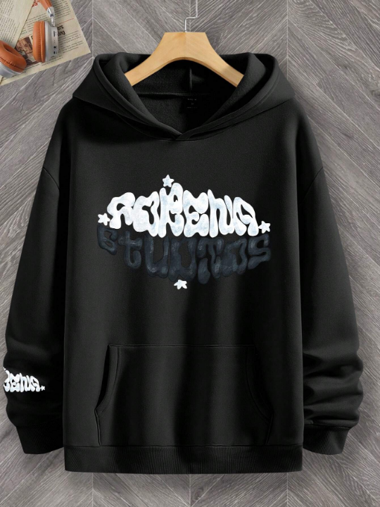 Manfinity Hypemode Men's Casual Hooded Sweatshirt With Letter Print