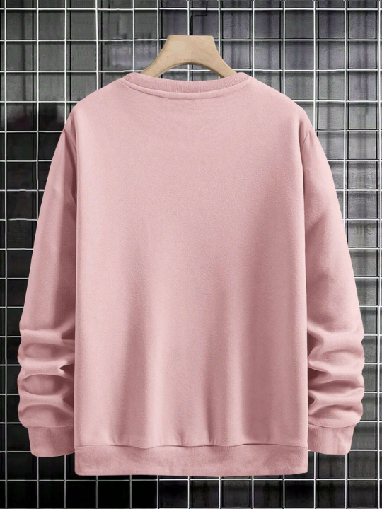 Cottnline Men's Text Patched Round Neck Loose Sweatshirt