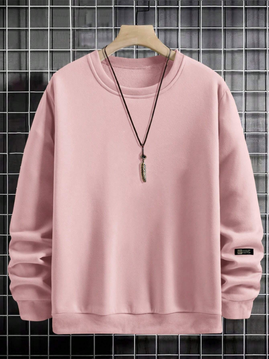 Cottnline Men's Text Patched Round Neck Loose Sweatshirt