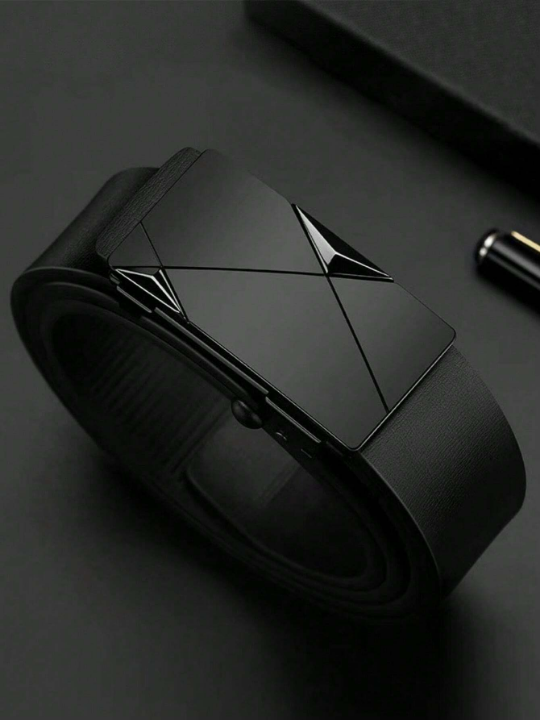 1pc Men's Fashionable Gun Black Automatic Buckle Belt, Casual All-match Waist Belt Suitable For Daily Wear, As A Gift For Guys, Young & Middle-aged Men's Business & Casual Belt