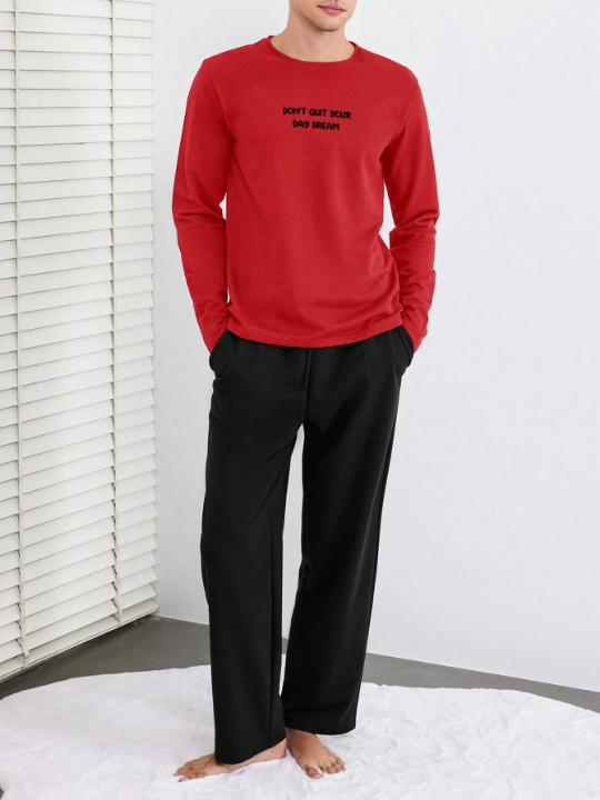Cottnline Men's Letter Printed Long Sleeve And Long Pants Homewear Set