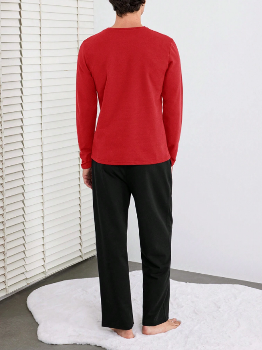 Cottnline Men's Letter Printed Long Sleeve And Long Pants Homewear Set