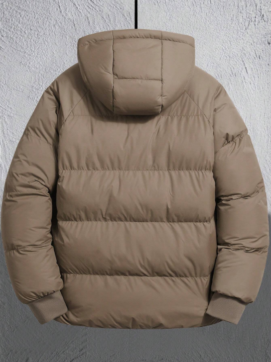 Manfinity Homme Loose-Fit Men's Drawstring Hooded Zip-Up Puffer Coat Without Sweater