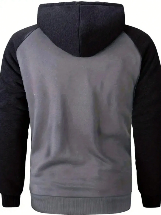 Manfinity Homme Loose Fit Men's Colorblocked Zippered Hooded Sweatshirt With Drawstring And Fleece Material