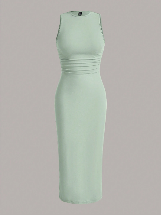 EZwear Summer Outfits Solid Ruched Waist Dress