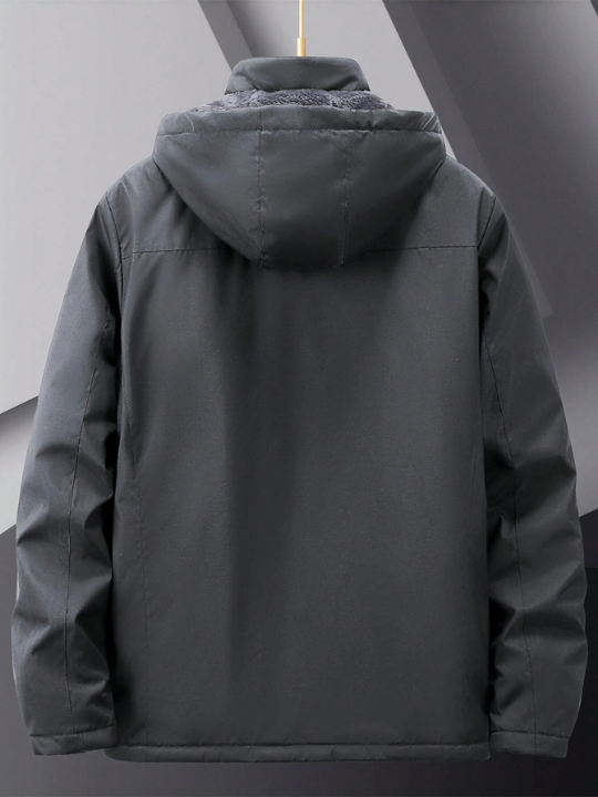 Manfinity Homme Men Bird Print Zip Up Hooded Thermal Lined Winter Coat