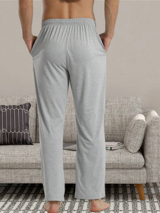 Men's Autumn & Winter 2pcs/set Homewear Long Sleeve T-shirt, Bottoming Shirt, And Long Pants Sleepwear Suit