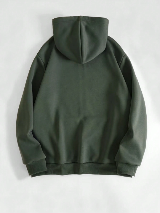 ROMWE Men Skull Print Zip Up Thermal Hoodie