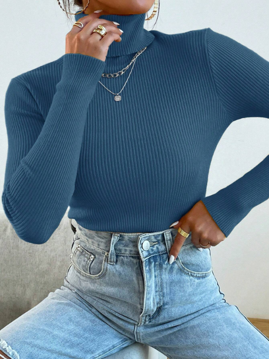 Mulvari Solid Color High Neck Pullover Sweater