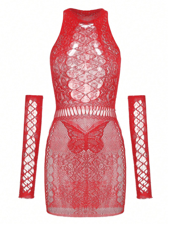 Classic Sexy Hollow Out Lace Lingerie Dress With Gloves