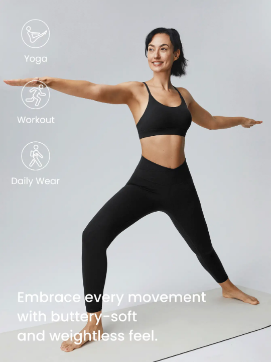 GLOWMODE 24" FeatherFit Crossover Yoga Leggings Buttery Soft High Stretch Crossover Waist Sports Tights