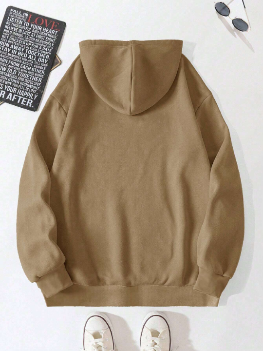 Manfinity Homme Loose Fit Men's Bear Embroidery Drop Shoulder Thermal Hoodie