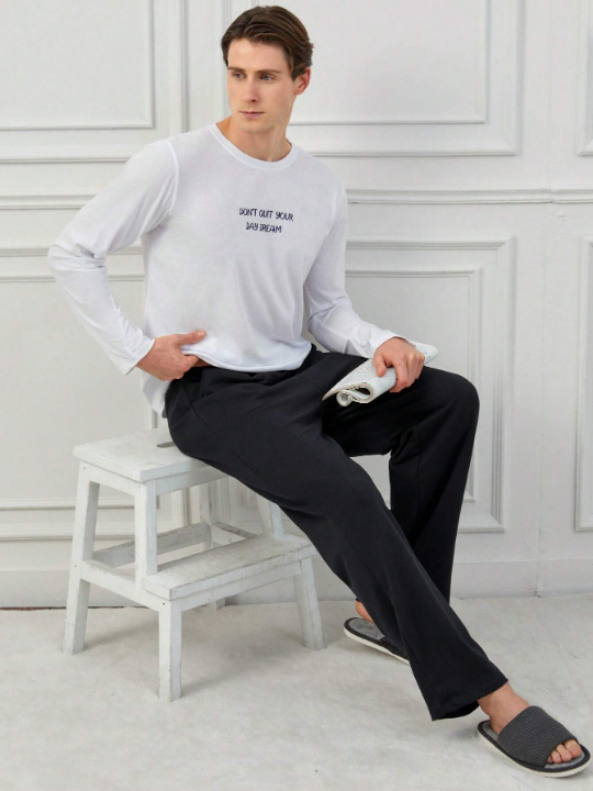 Cottnline Men Slogan Graphic PJ Set