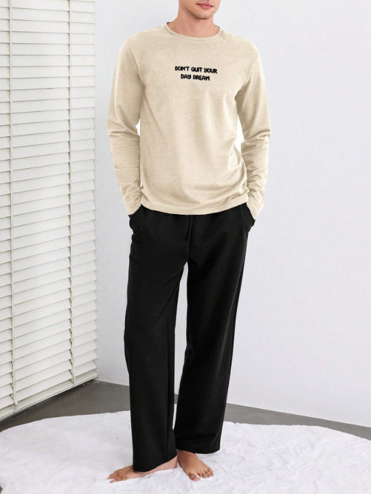 Cottnline Men Slogan Embroidered PJ Set