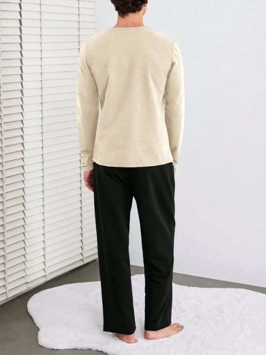 Cottnline Men Slogan Embroidered PJ Set