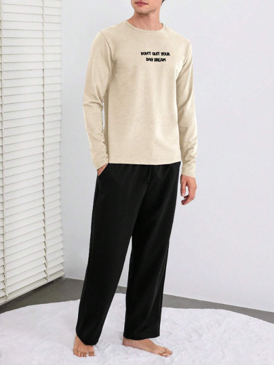 Cottnline Men Slogan Embroidered PJ Set