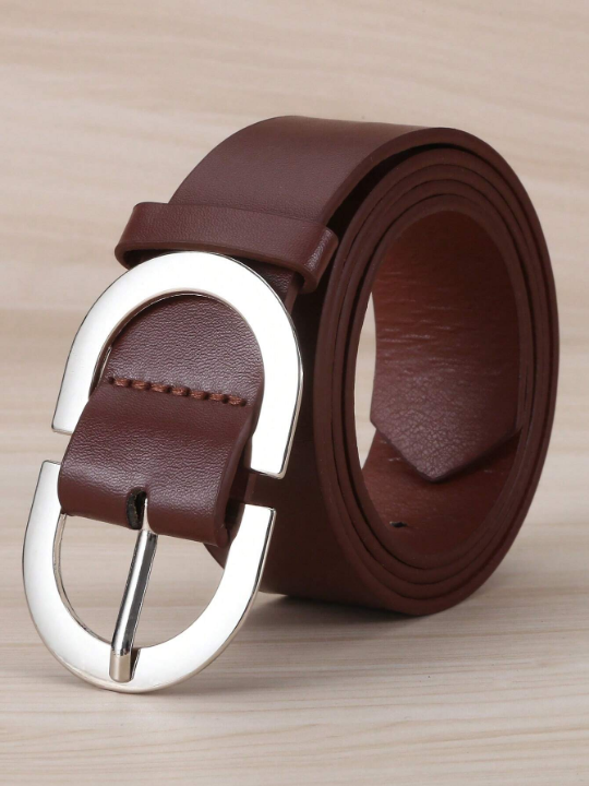 1pc Women's Plus Size Double D Alphabet Pu Buckle Belt In Coffee Color, Fashion Accessory For Girlfriend