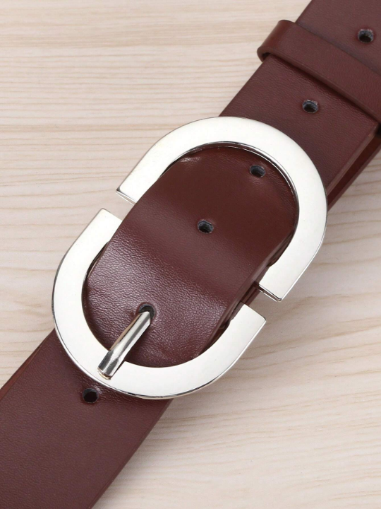 1pc Women's Plus Size Double D Alphabet Pu Buckle Belt In Coffee Color, Fashion Accessory For Girlfriend
