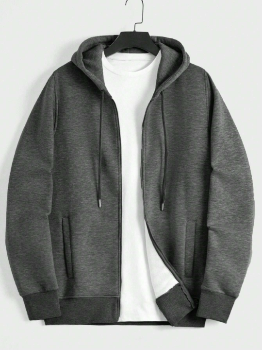 Cottnline Men Zip Up Drawstring Hoodie Without Tee